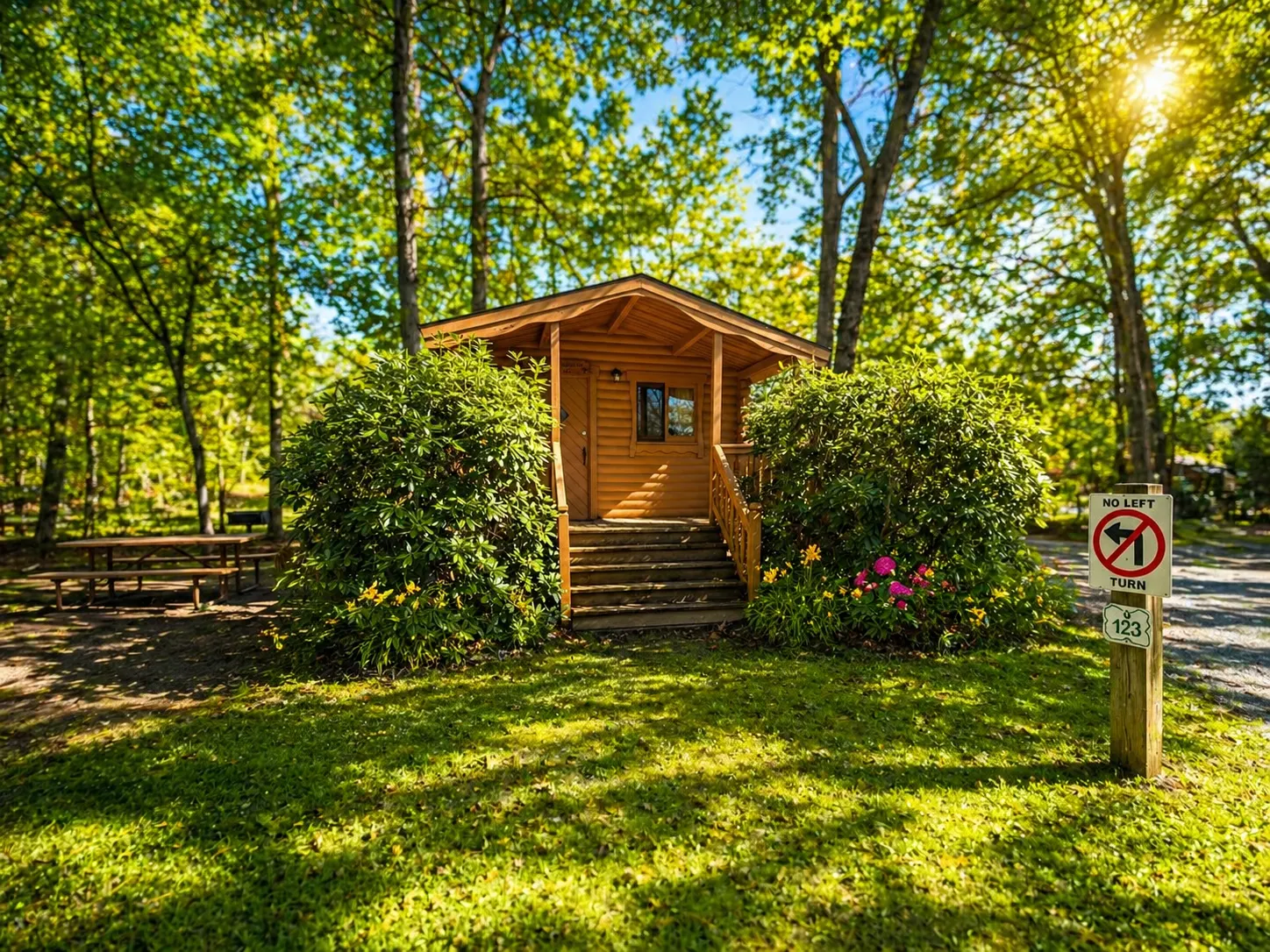 8 cozy cabins.
